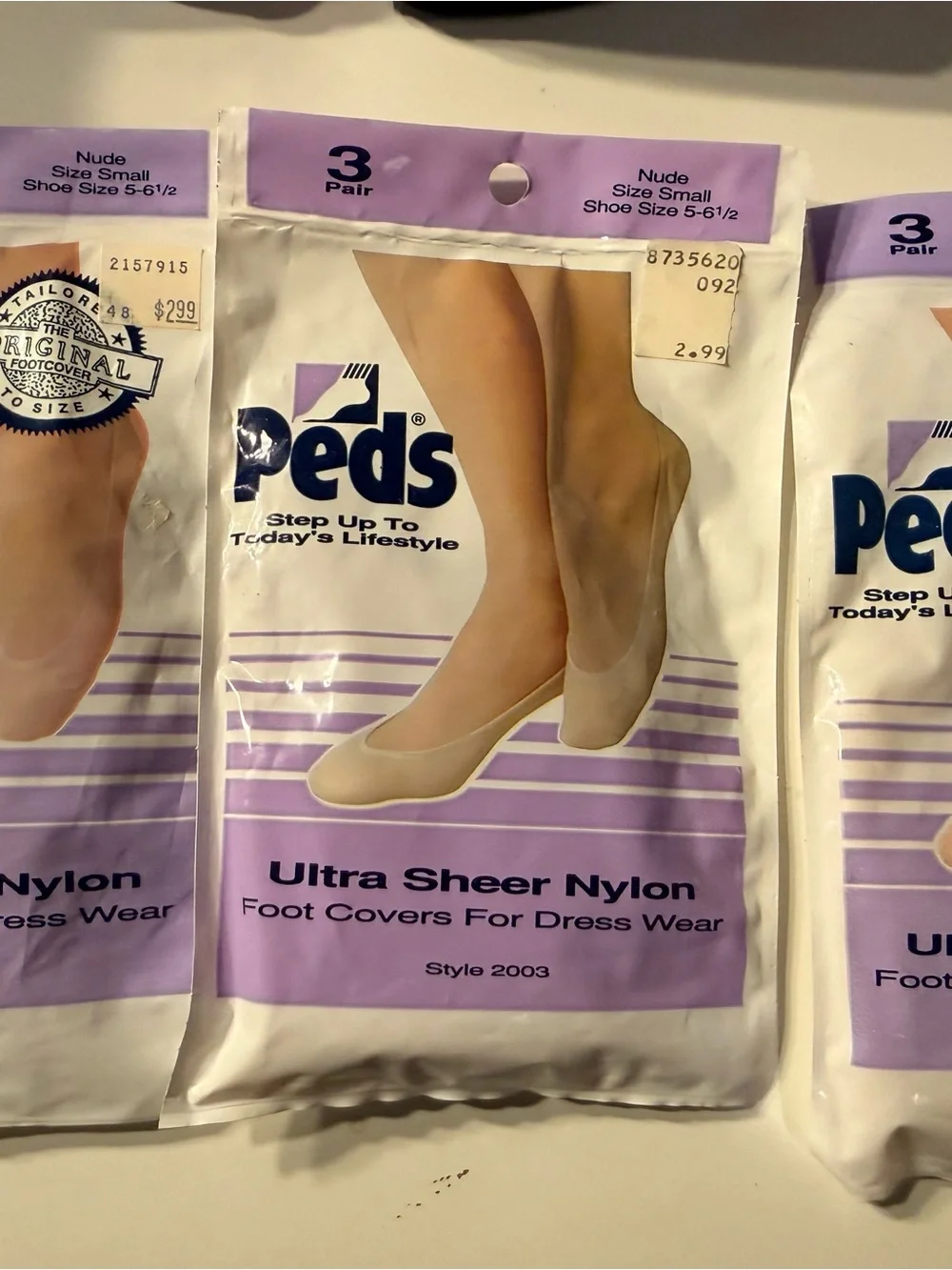 Peds Ultra Sheer Nylon Foot Covers - Nude vintage  set of 3. Plus 4th set open